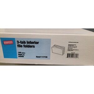 100 Staples 3-Tab Interior File Folder Legal Size Manilla New In Box!
